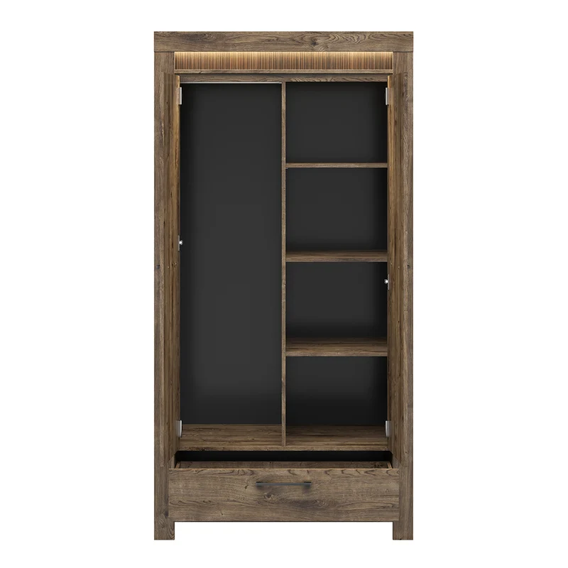 Armoire 2 portes 1 tiroir LED inclus Amaury Bois