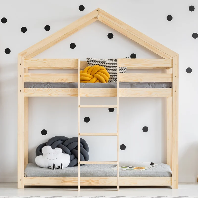 Lit cabane superposé 70x140 sommier inclus Hortense Bois