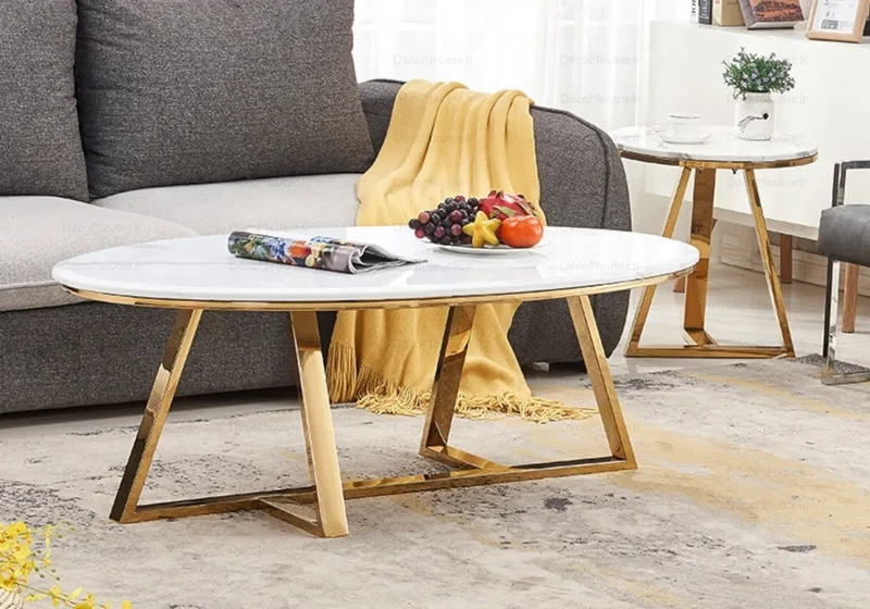 Table basse marbre blanc doré - Gracy