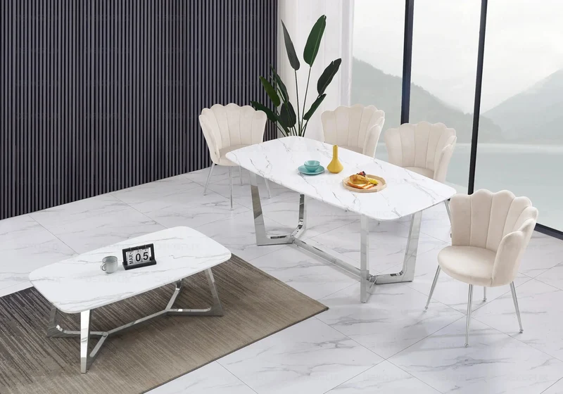 Table basse marbre blanc argent - Gaya