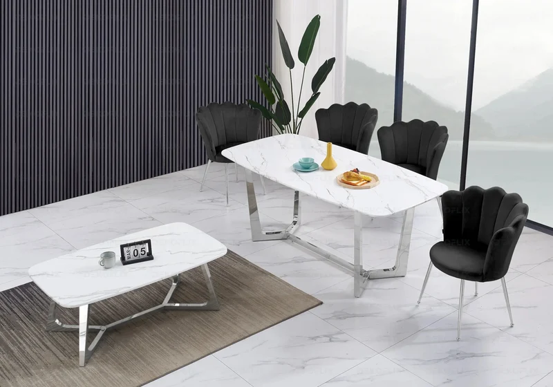 Table basse marbre blanc argent - Gaya