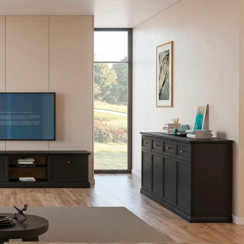 Buffet 4 portes 4 tiroirs Toja Bois anthracite