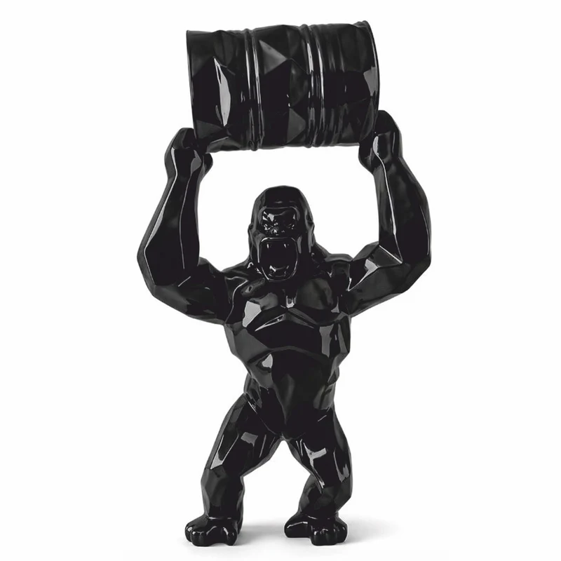 Casa Padrino XXL Garten Deko Skulptur Gorilla mit Fass Schwarz H. 250 cm