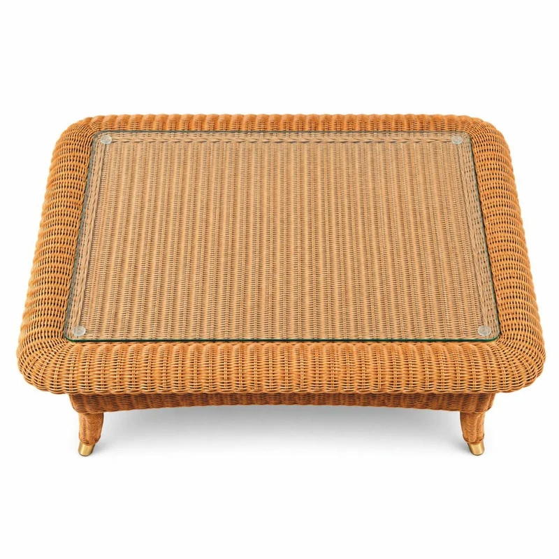 Casa Padrino Luxus Rattan Couchtisch mit Glasplatte Honigfarben 98 cm - Hotel Möbel - Rattan Möbel - Luxus Möbel