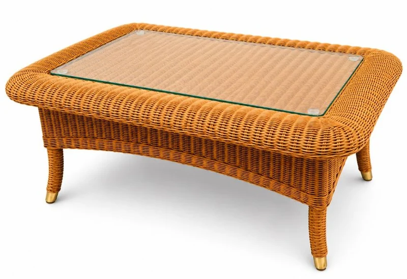 Casa Padrino Luxus Rattan Couchtisch mit Glasplatte Honigfarben 98 cm - Hotel Möbel - Rattan Möbel - Luxus Möbel