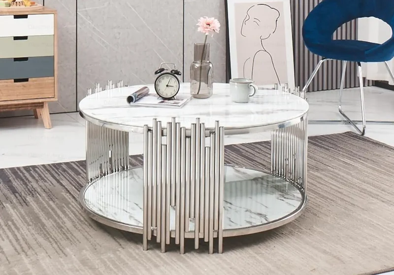 Table basse ronde marbre blanc - Eve