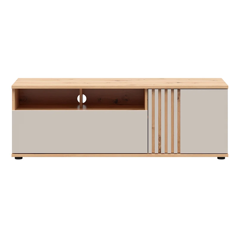 Meuble TV 1 porte 1 tiroir 135 cm Ezra Cachemire et Bois