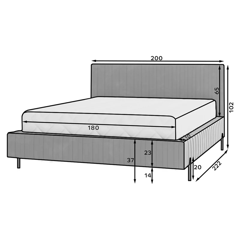 Lit coffre 180x200 sommier inclus Ori Gris foncé