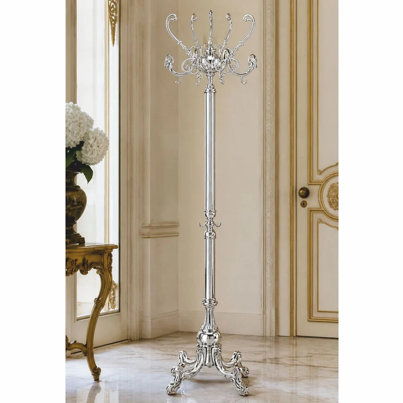 Casa Padrino Luxus Barock Garderobenständer Silber 45 x 45 x H. 191 cm - Edler Messing Kleiderständer - Barock Garderoben Möbel - Hotel Möbel