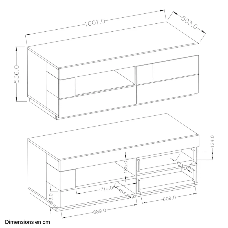 Meuble TV 1 porte 2 tiroirs 160 cm Andrea Blanc et Bois