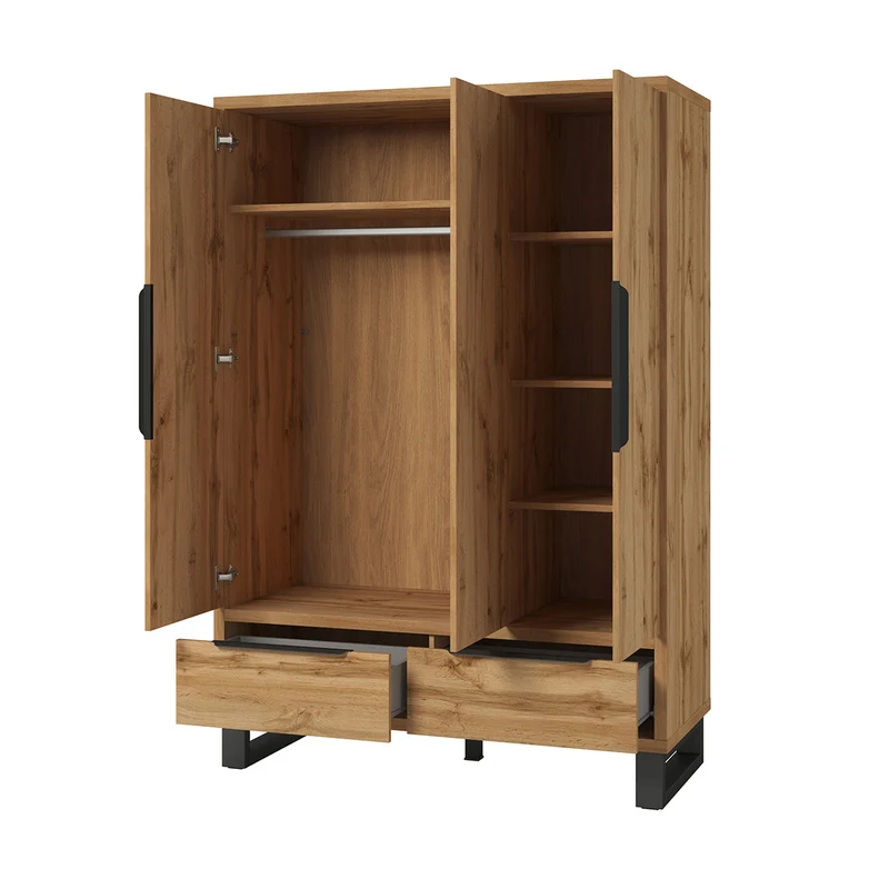 Armoire 3 portes 2 tiroirs Eden Bois et Noir