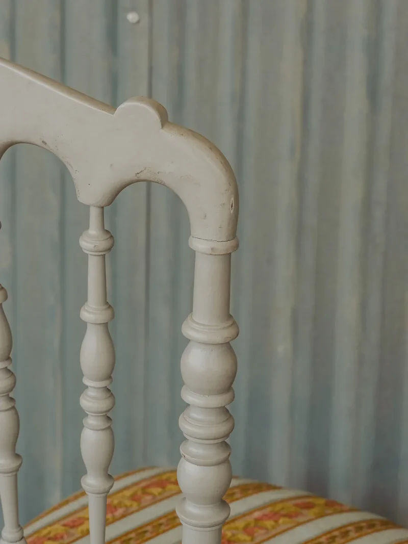Claude, la paire de chaises en bois et tissu à motifs N°1187