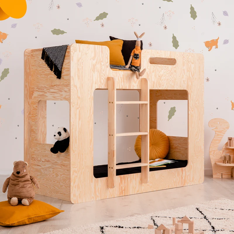 Lit superposé 90x200 échelle à gauche sommier inclus Mélissa Bois