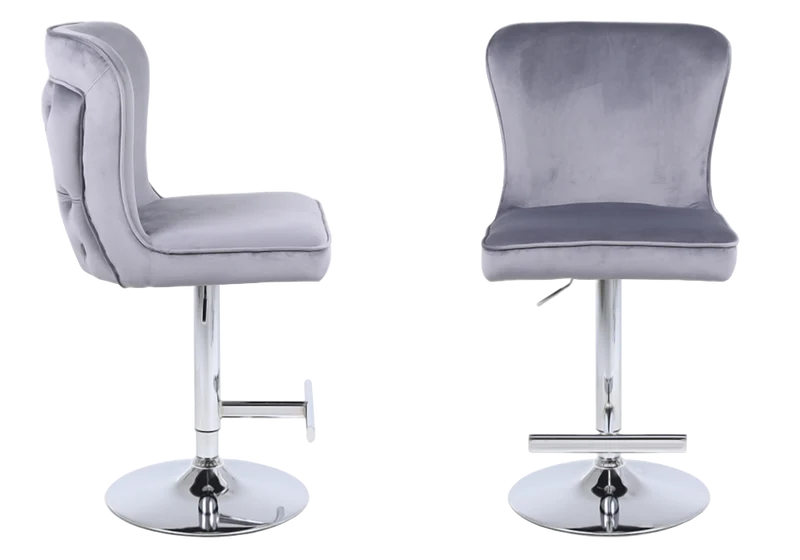 Chaise de bar capitonnée velours gris argent - Enzo x2