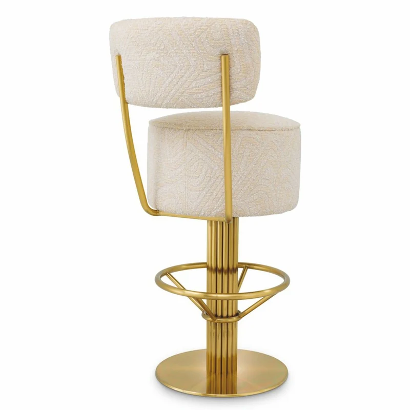 Casa Padrino Luxus Edelstahl Barstuhl Creme / Messing H. 104 cm - Luxus Bar Möbel