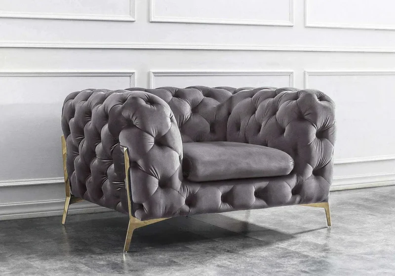 Canapés 3+2+1 chesterfield gris PACO