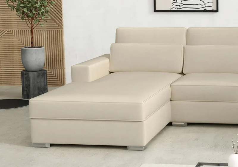 Canapé angle U velours beige - Lea