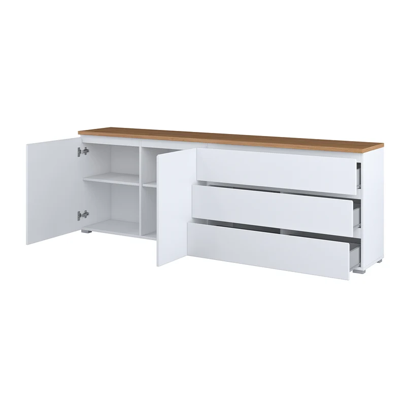 Buffet long 2 portes 3 tiroirs Liko Blanc et Bois
