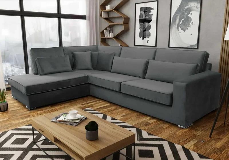 Canapé angle velours anthracite - Lea