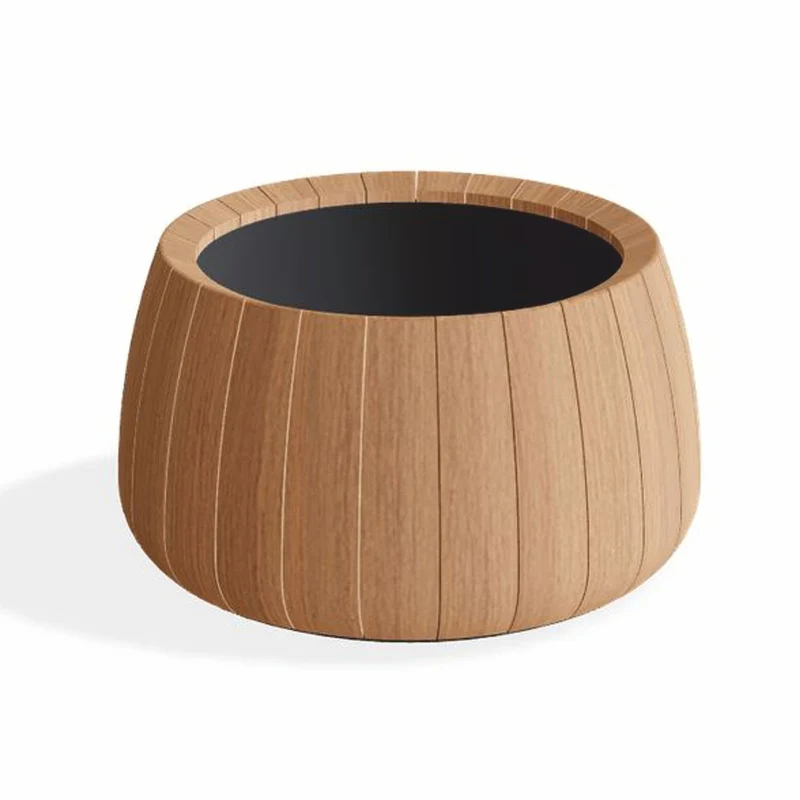 Casa Padrino Luxus Teakholz Blumentopf Naturfarben Ø 70 cm - Runder Pflanzentopf - Garten Deko Accessoires - Terrassen Deko