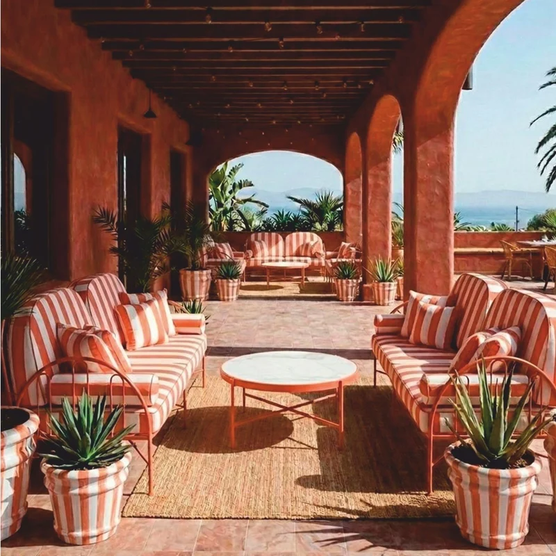 Casa Padrino Luxus Schmiedeeisen Sofa Rosa / Weiß 240 cm - Hotel & Garten Sofa