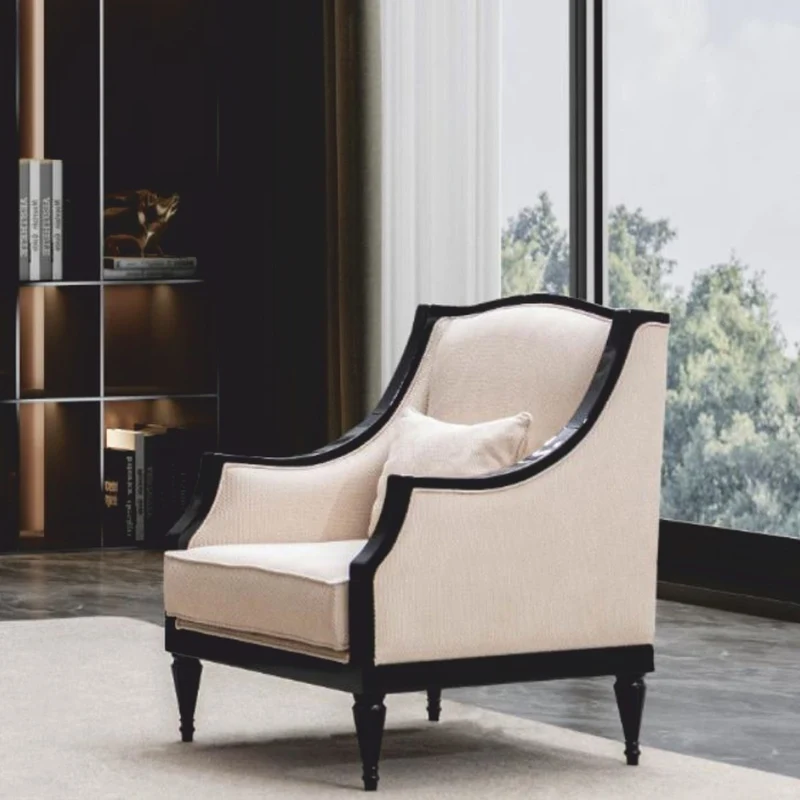 Casa Padrino Luxus Barock Wohnzimmer Sessel Beige / Schwarz - Barockstil Möbel
