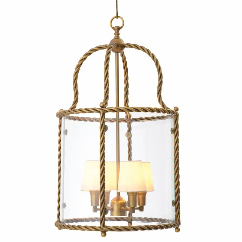 Casa Padrino Luxus Hängeleuchte Vintage Messing / Weiß H. 72,5 cm - Luxus Qualität
