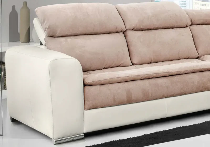 Canapé cuir et tissu taupe avec têtières - Clyde