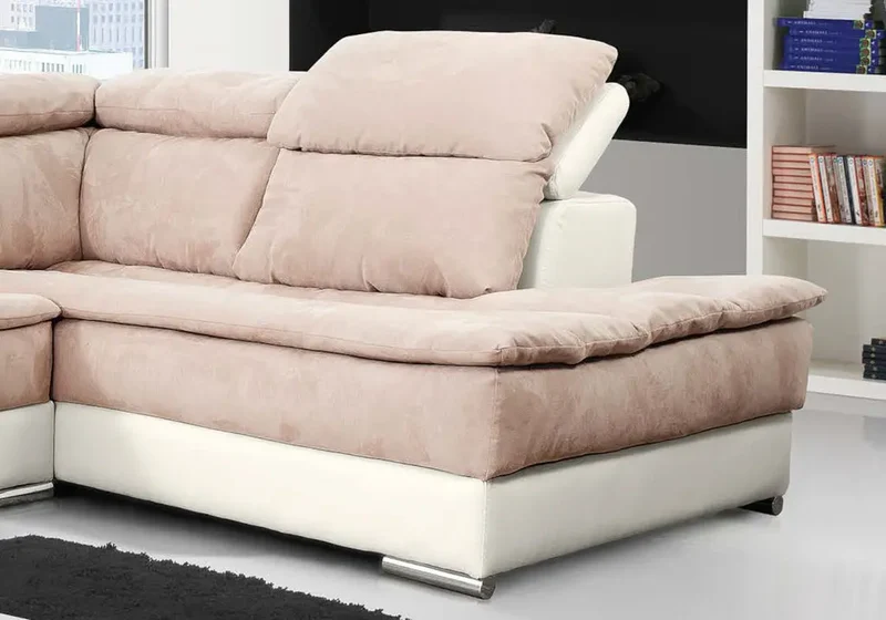 Canapé cuir et tissu taupe avec têtières - Clyde