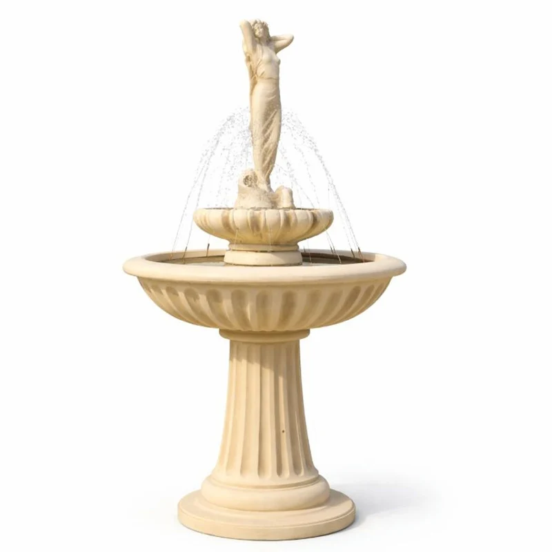 Casa Padrino Jugendstil Springbrunnen Dame Sandfarben Ø 92 x H. 172 cm - Garten Deko