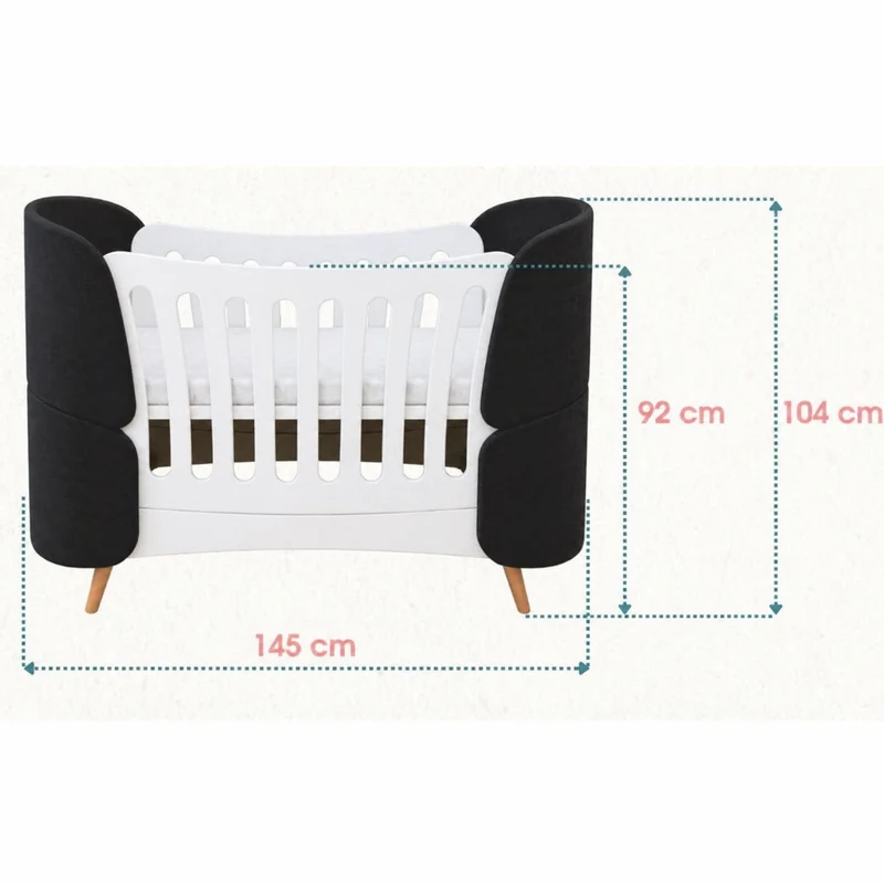 Casa Padrino Luxus Babybett Weiß / Schwarz / Naturfarben 145 cm - Baby Möbel