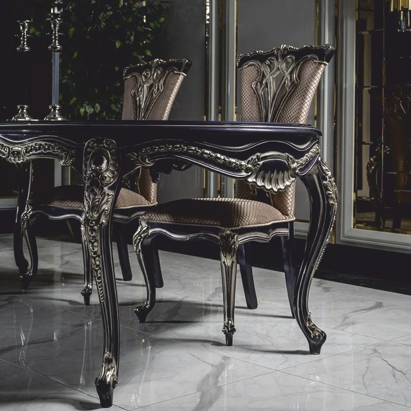 Casa Padrino Luxus Barock Esszimmer Stuhl 6er Set Gold / Lila - Barock Esszimmer Möbel
