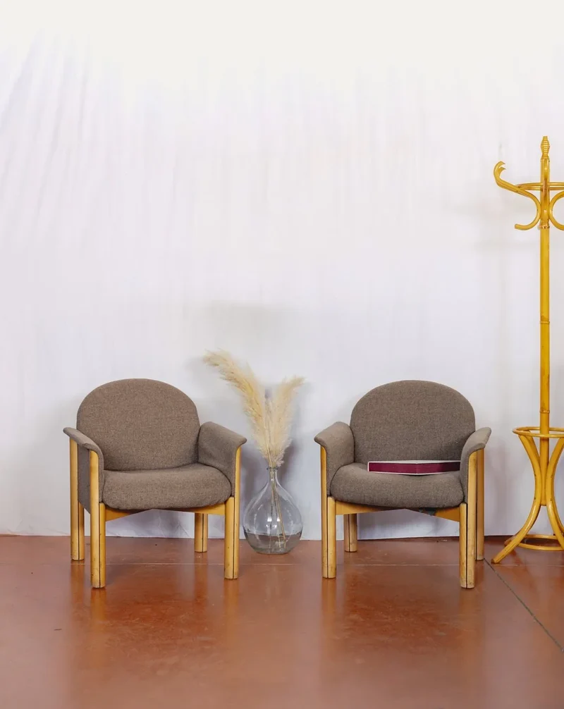 Jakob, la paire de fauteuils en tissu et bois N°949