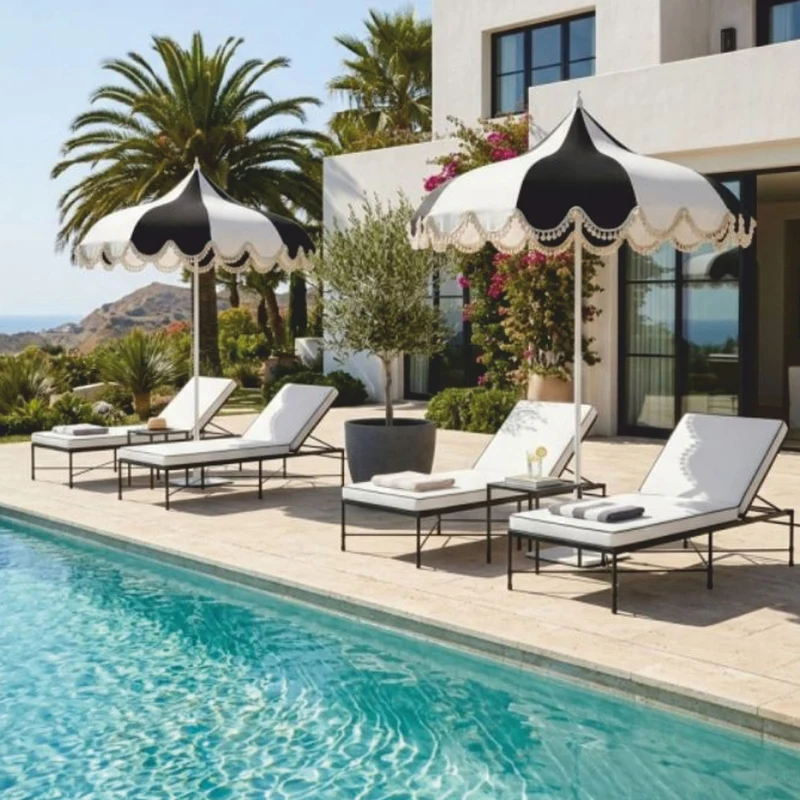 Casa Padrino Luxus Sonnenschirm Weiß / Schwarz Ø 200 x H. 250 cm - Hotel & Garten Möbel VPP