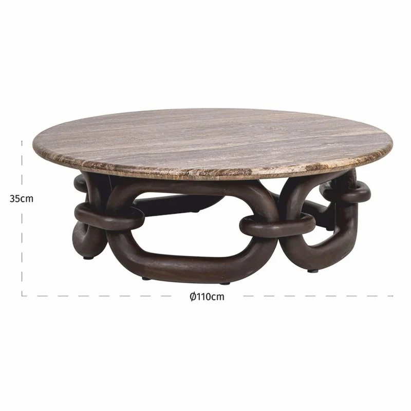 Casa Padrino Luxus Couchtisch mit Travertin Tischplatte Braun / Dunkelbraun Ø 110 cm