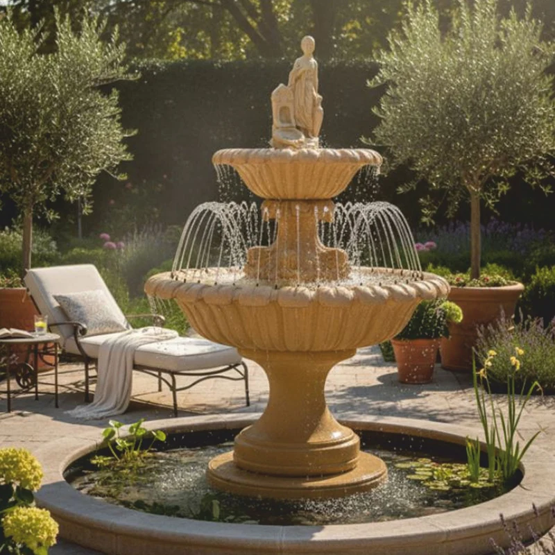 Casa Padrino Jugendstil Springbrunnen mit Wasserdüsenring Beige H. 240 cm
