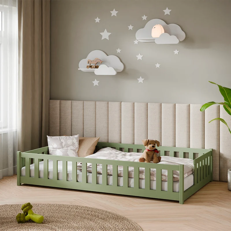 Lit au sol 120x200 sommier inclus Théa Olive