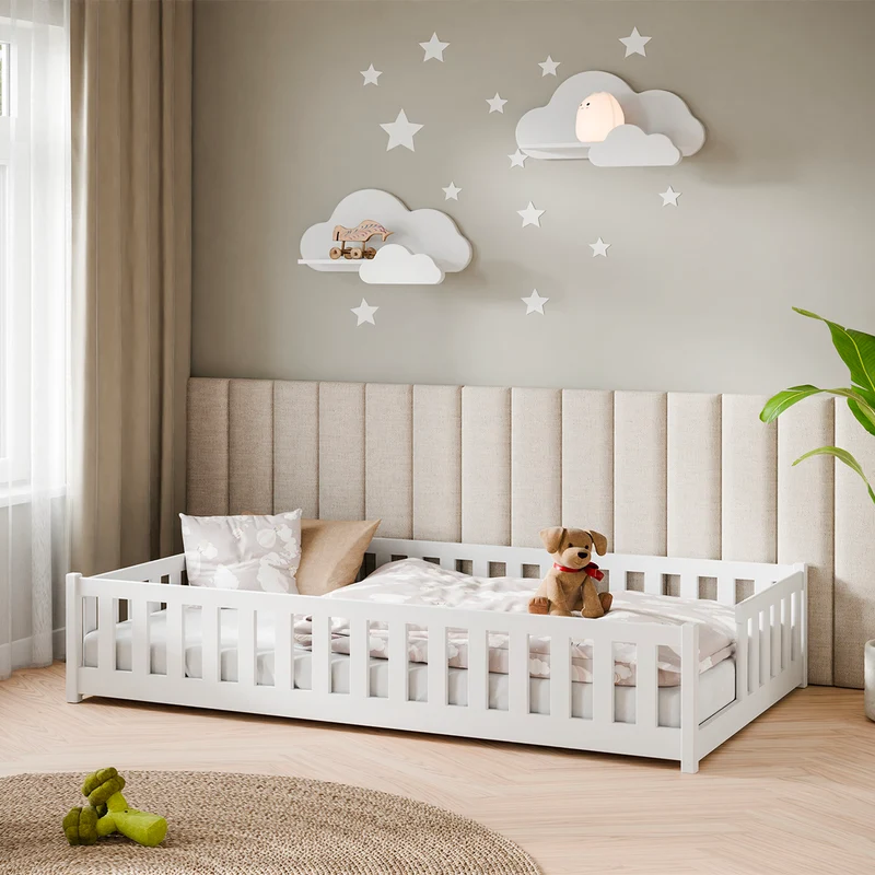 Lit au sol 120x200 sommier inclus Théa Blanc