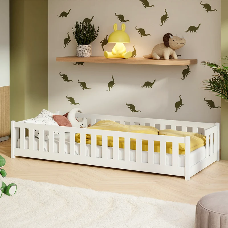 Lit au sol 90x200 sommier inclus Théa Blanc