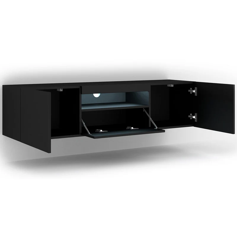 Meuble TV mural 3 portes 150 cm LED Aurus Noir