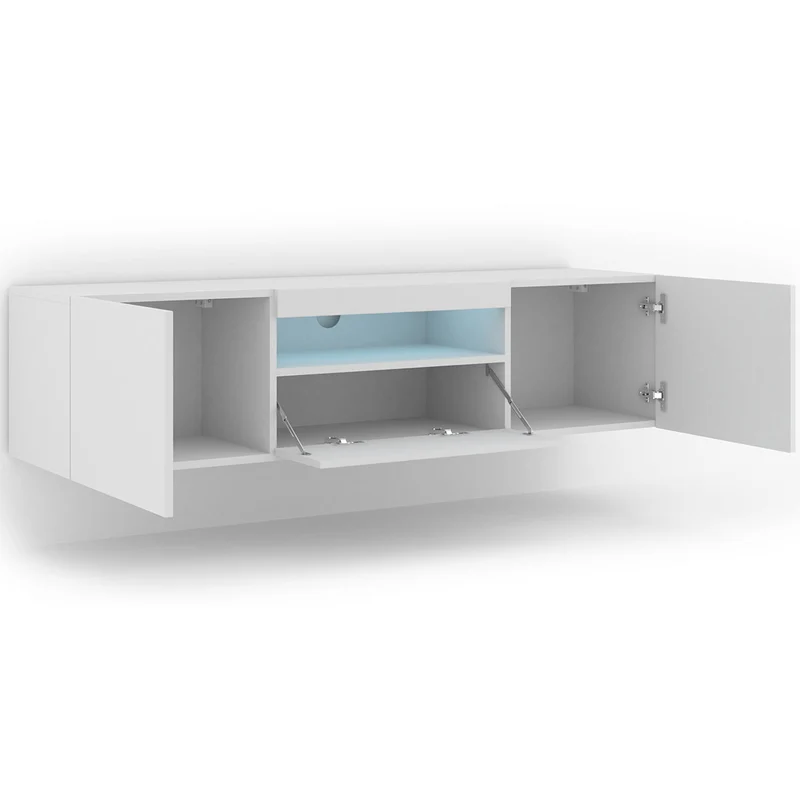 Meuble TV mural 3 portes 150 cm LED Aurus Blanc