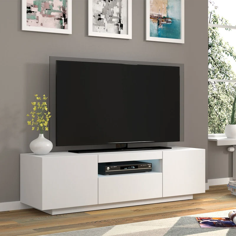 Meuble TV mural 3 portes 150 cm LED Aurus Blanc