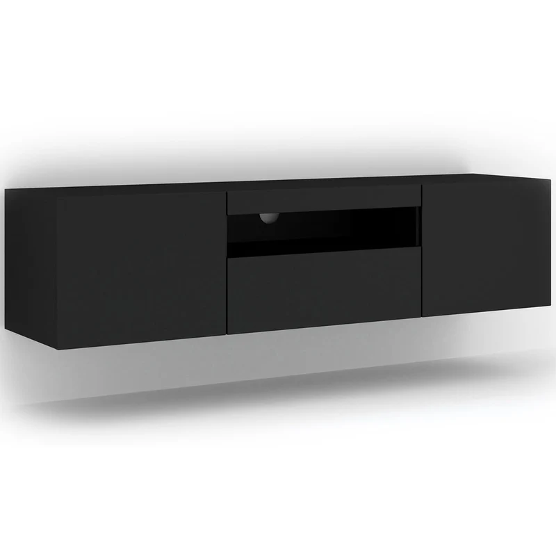 Meuble TV mural 3 portes 150 cm Aurus Noir