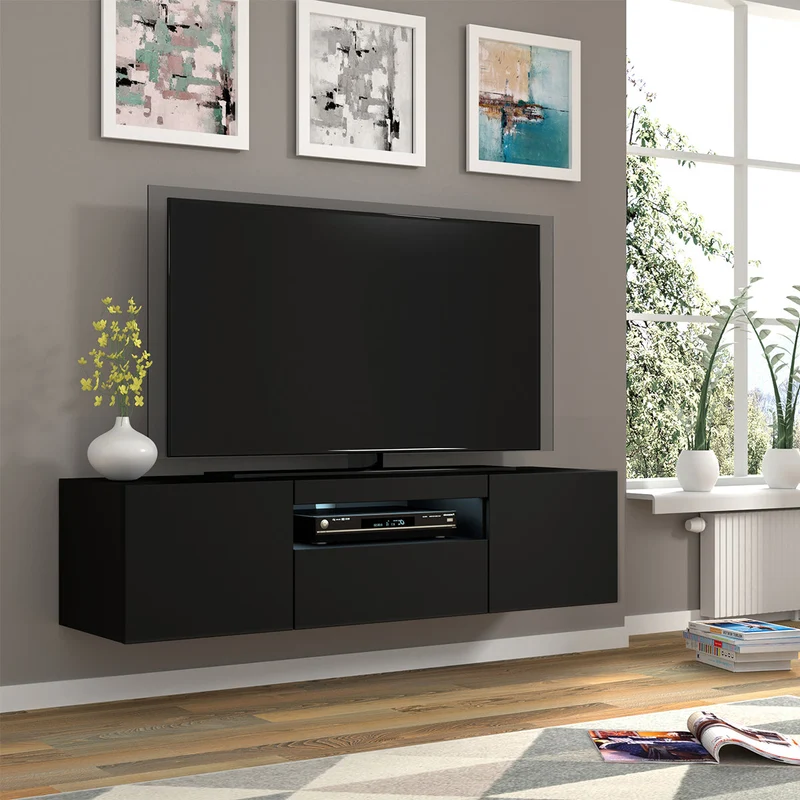 Meuble TV mural 3 portes 150 cm Aurus Noir
