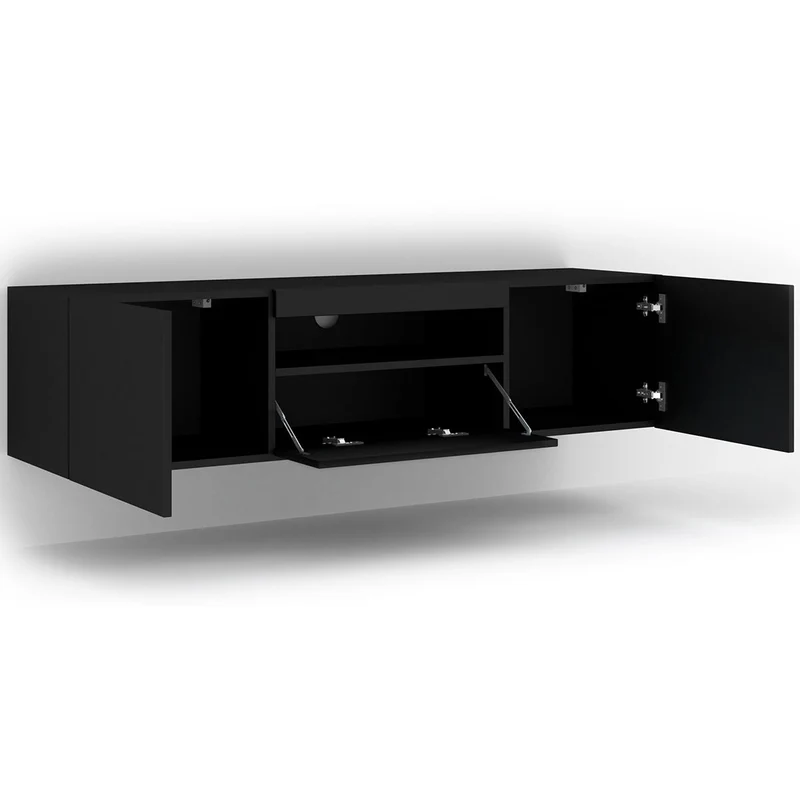 Meuble TV mural 3 portes 150 cm Aurus Noir