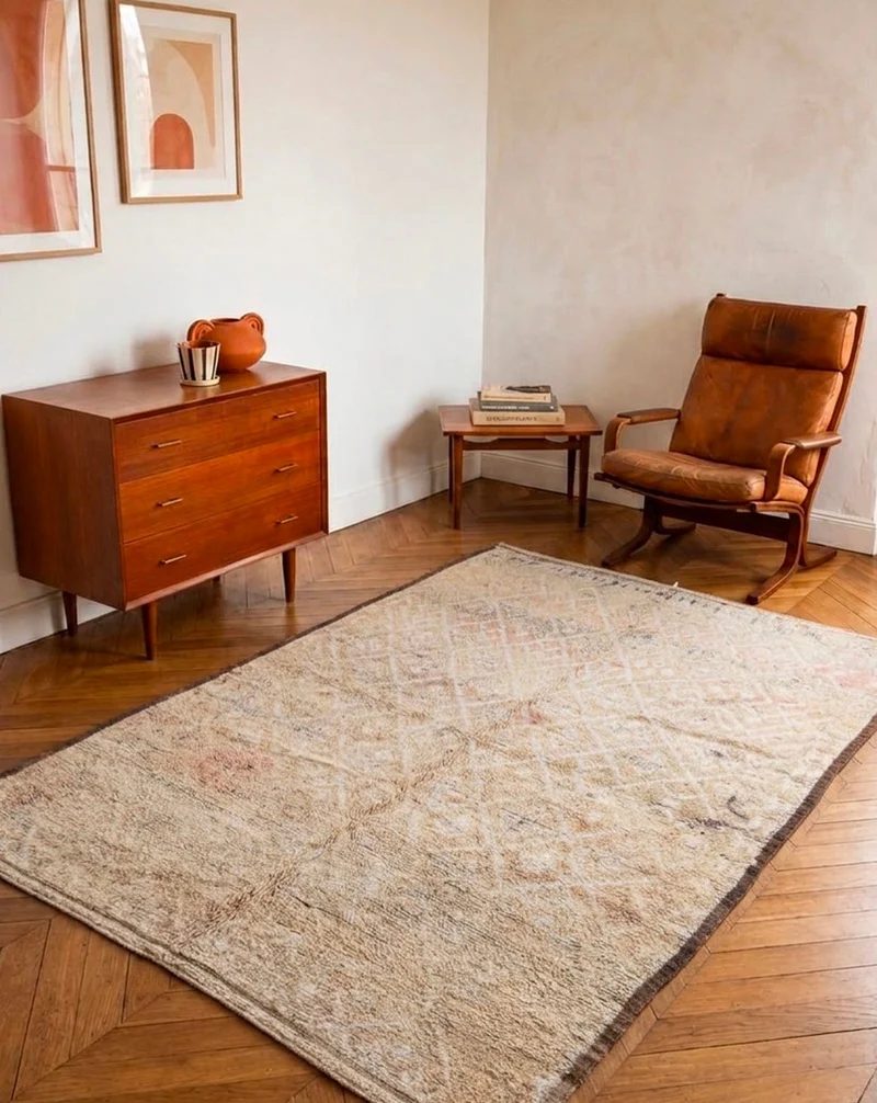Olivier, le tapis en laine de l'Atlas vert et beige N°58