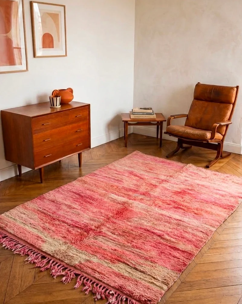 Olivier, le tapis en laine naturelle de l'Atlas rose N°57