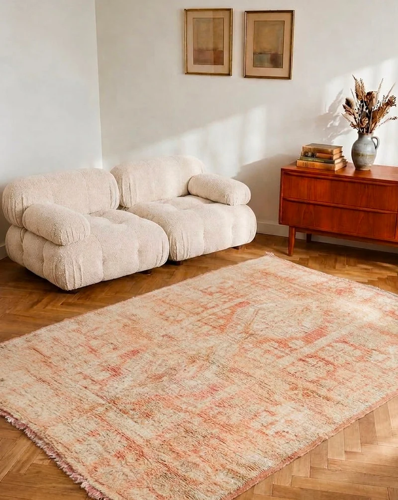 Olivier, le grand tapis de l'Atlas orangé en laine N°39