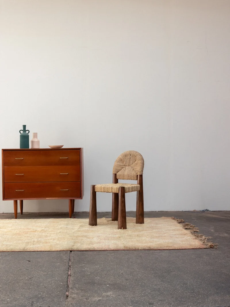 Olivier, le grand tapis de l'Atlas vert et rose en laine N°38