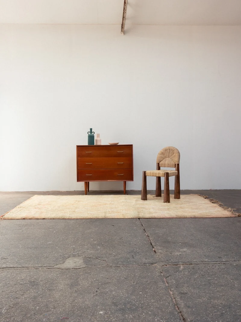 Olivier, le grand tapis de l'Atlas vert et rose en laine N°38